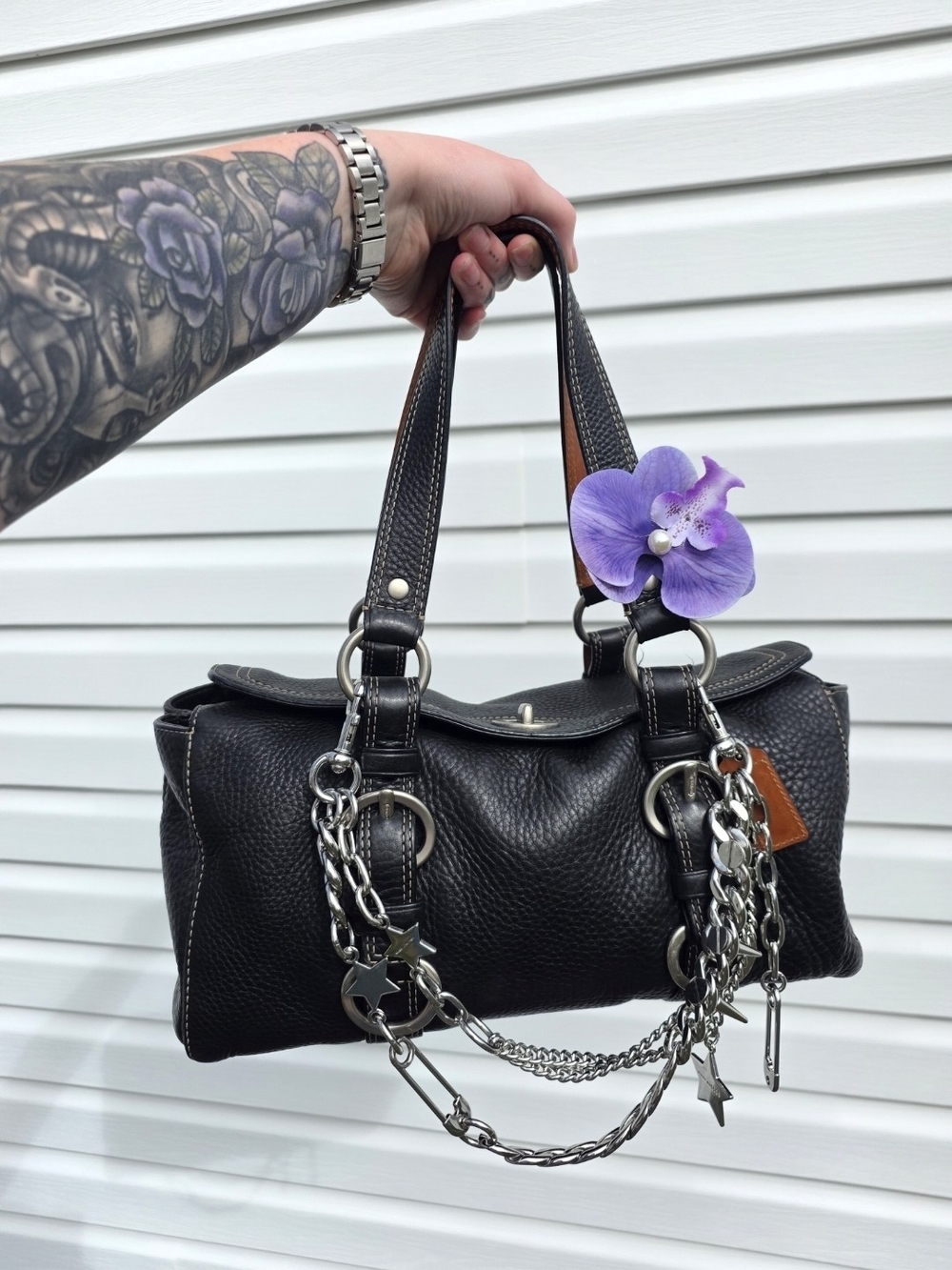 Vintage Coach Black Pebbled Leather Chelsea Turnlock Satchel Bag 10134